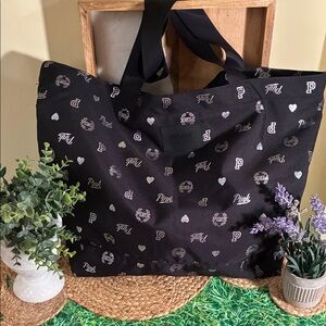 Victoria's Secret Black Tote Bag with Sulver Logo Accents, NWOT